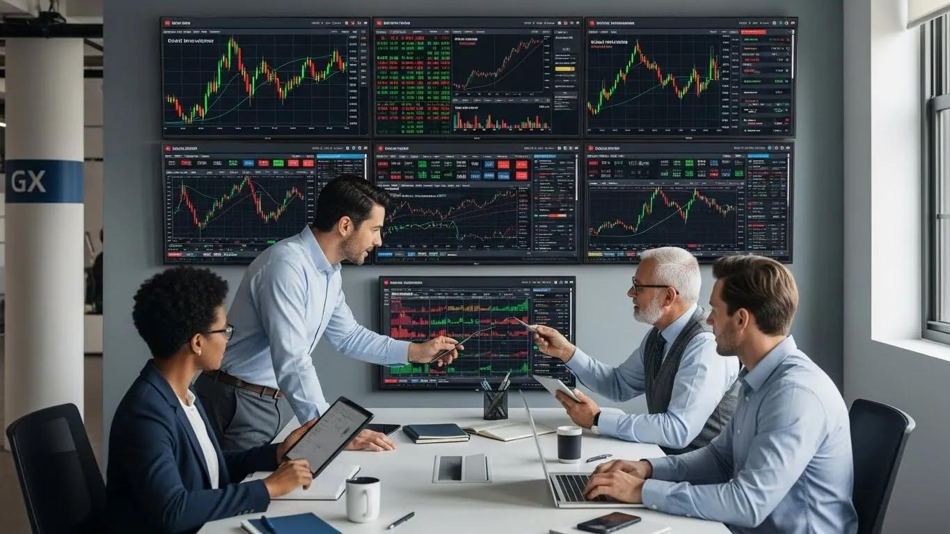 Financial analysts discussing market research