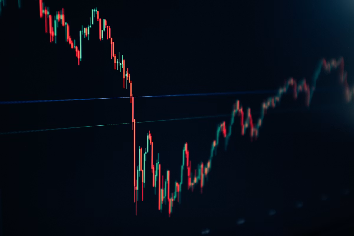 Candlestick stock chart displayed on a dark trading screen
